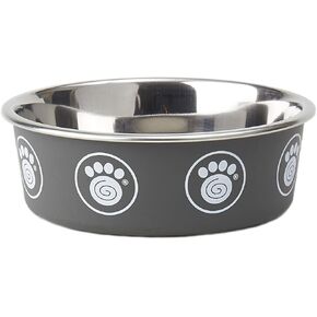 PetRageous 17078 Capri Stainless-Steel Non-Slip Dishwasher Safe Dog Bowl 1.75-Cup 5.5-Inch Diameter 1.75-Inch Tall for Small and Medium Dogs and Cats, Gray