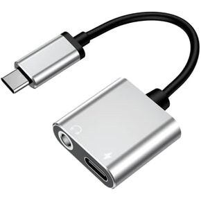 USB C to 3.5mm Headphone & USB C MaleCharger Adapter 2 in 1 Type C to Aux Audio Jack with PD 60W Fast Charging Dongle for Stereo Earbuds with Samsung S23/S22 Note20/10 Pixel 5/4 iPad Pro Air Silver