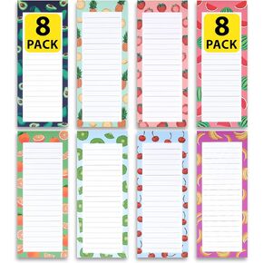 8 Large Magnetic Notepads – Notepads for Grocery List, Shopping List, To-Do List, Reminders -Strong Magnetic Back- Memo Notepad with Realistic Fruit Designs | 60 Sheets per Pad 9 x 3.5 inch (8 Pack)