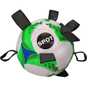 SPOT Dog Soccer Ball with E-Z Tabs - Interactive Fetch and Tug Dog Toy with Heavy Duty Nylon Straps for Carrying, Tossing, and Tugging, Floats in Water, 9in Sports Ball with Air Pump Included