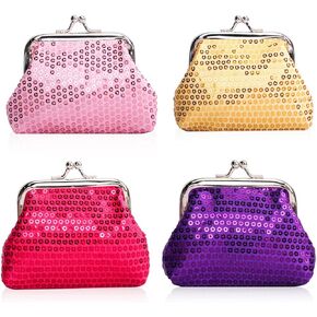 Oyachic 4 Pack Floral Coin Purse Rose Flower Trinket Pouch Canvas Wallet Vintage Change Pouch with Clasp Kiss Lock Clutch Card Holder for Women