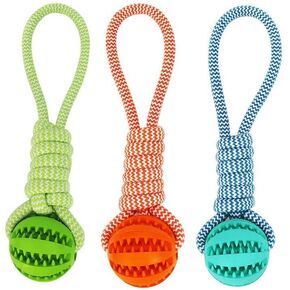 Generic Interactive Dog Rope Ball Toy (3 Colors). Interactive Dog Toy, Teeth Cleaning, Food Dispensing, Toy for Tug of War Playing, Durable Rubber Ball (Green)