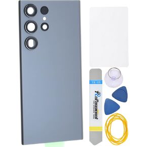 Graphite Gray Acrylic Glass Back Panel Cover Replacement for Samsung Galaxy S23 Ultra SM-S918B SM-S918U with Rear Camera's Frame and Glass Cover Pre Cut Adhesive and Installation Instruction Tool Kit
