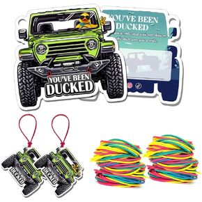 Duck Tags, You've Been Ducked Card, Duck Duck Tags, Ducking Game Card, Ducked Tags, Rubber Duck for Tags, Green Car Design, with Round Hole and Rubber Bands1BD052