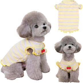 Yanmucy Dog Summer Clothes Stripe Pet Tank Top Cherry Puppy Clothes Breathable Sleeveless Shirt Vest for Small Dog Cat (Yellow, Small)