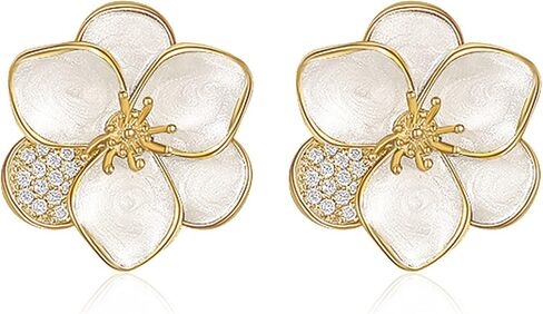 Charm Simple Enamel Flower Leaf Stud Earrings For Women Girls Vintage Trendy Cute Handmade Pearl Camellia Floral Earrings Statement Jewelry Gift in Kuwait