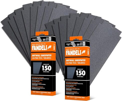 Fandeli | Multi-Purpose Sanding Paper | Grit 80 | 25 Sheets of 4-1/4 in.x 11 in | Perfect for Sanding Drywall | Hand Sanding | Orbital Sanders in Kuwait