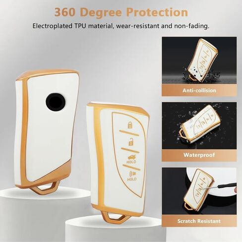 PIFOOG لسيارة Mercedes Key Fob Cover TPU Key Case Soft Car Keys Protector Fit Mercedes Benz AMG C E M S CLS CLA GLK GLA GLC GLE Smart Keychain Keychain Girly Women White Gold in Kuwait