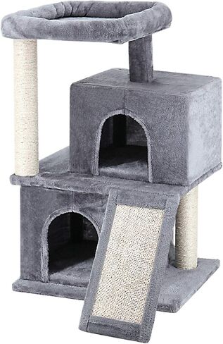 FluffyDream Cat Tree Condo with Scratching Post, Cat Tower Pet Play House with Toy, Grey, 17 Inch (43cm) in Kuwait