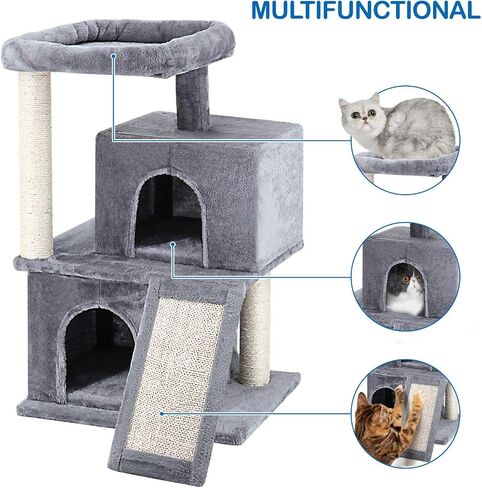 FluffyDream Cat Tree Condo with Scratching Post, Cat Tower Pet Play House with Toy, Grey, 17 Inch (43cm) in Kuwait