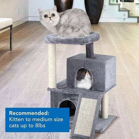 FluffyDream Cat Tree Condo with Scratching Post, Cat Tower Pet Play House with Toy, Grey, 17 Inch (43cm) in Kuwait