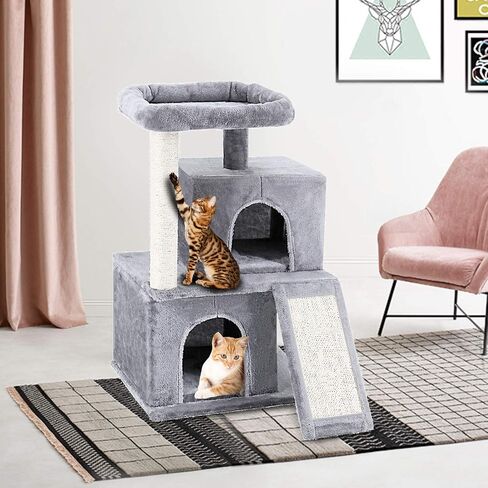 FluffyDream Cat Tree Condo with Scratching Post, Cat Tower Pet Play House with Toy, Grey, 17 Inch (43cm) in Kuwait