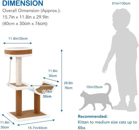 FluffyDream Cat Tree Condo with Scratching Post, Cat Tower Pet Play House with Toy, Grey, 17 Inch (43cm) in Kuwait