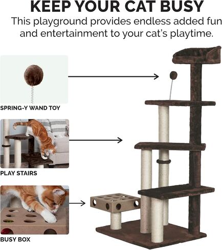 Furhaven Tiger Tough Cat Tree Soft Clubhouse Playground w/ Toys & Condo - Cream, One Size in Saudi Arabia