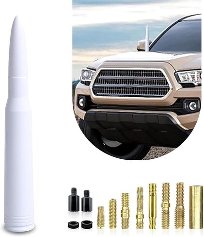 1 PC Car Bullet Antenna, 0.8In x 5.4In Dust-Proof Vehicle Radio Signal External Antenna, Signal Receiving Adapter, Compatible with Ford F150 Wrangler Jeep Chevrolet (White) in Saudi Arabia