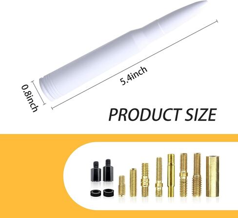 1 PC Car Bullet Antenna, 0.8In x 5.4In Dust-Proof Vehicle Radio Signal External Antenna, Signal Receiving Adapter, Compatible with Ford F150 Wrangler Jeep Chevrolet (White) in Saudi Arabia