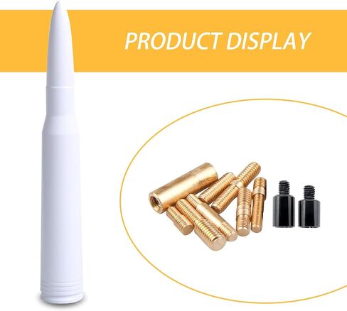 1 PC Car Bullet Antenna, 0.8In x 5.4In Dust-Proof Vehicle Radio Signal External Antenna, Signal Receiving Adapter, Compatible with Ford F150 Wrangler Jeep Chevrolet (White) in Saudi Arabia