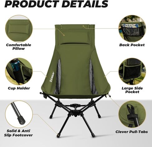 CANWAY Camping Chairs - High Back Folding Chair with Headrest for Adults, Lightweight Camping Chair for Outdoor, Hiking, Travel, Picnic, Lawn Concerts (Black) in Saudi Arabia