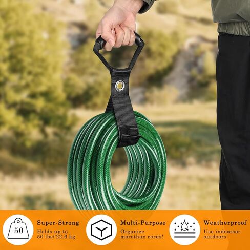 منظم سلك تمديد محمول - عبوتان من أشرطة تخزين بخطاف وحلقة مع مقبض حمل وحلقة معدنية، حامل خرطوم الحديقة، أشرطة تخزين شديدة التحمل للكابلات والحبال وخراطيم المياه in Kuwait