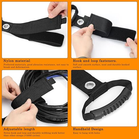 منظم سلك تمديد محمول - عبوتان من أشرطة تخزين بخطاف وحلقة مع مقبض حمل وحلقة معدنية، حامل خرطوم الحديقة، أشرطة تخزين شديدة التحمل للكابلات والحبال وخراطيم المياه in Kuwait