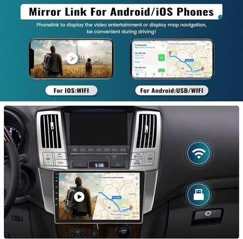 UNITOPSCI 2G+64G راديو ستيريو للسيارة Android لكزس RX300/RX330/RX350/RX400H 2004-2009 CarPlay Android Auto، شاشة لمس 9 بوصة نظام تحديد المواقع العالمي (GPS) بلوتوث مرآة رابط FM/RDS SWC كاميرا احتياطية ميكروفون in Saudi Arabia