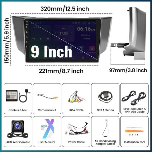 UNITOPSCI 2G+64G راديو ستيريو للسيارة Android لكزس RX300/RX330/RX350/RX400H 2004-2009 CarPlay Android Auto، شاشة لمس 9 بوصة نظام تحديد المواقع العالمي (GPS) بلوتوث مرآة رابط FM/RDS SWC كاميرا احتياطية ميكروفون in Saudi Arabia