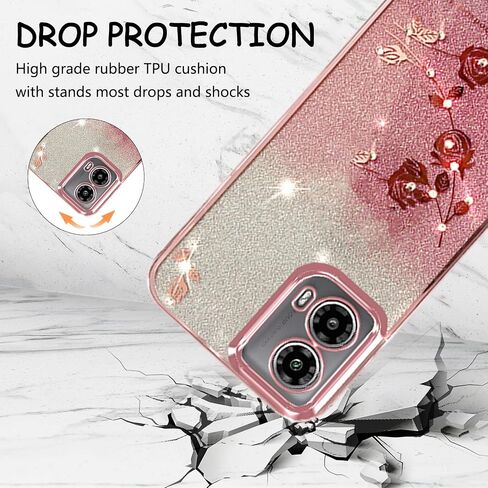 CCSmall لهاتف Motorola Edge 50 Fusion Bling Case Crossbody Lanyard للنساء الفتيات، غطاء معصم بحزام كتف على شكل زهرة الماس اللامعة لطيف لامع لهاتف Moto Edge 50 Fusion YSH Rose in Saudi Arabia