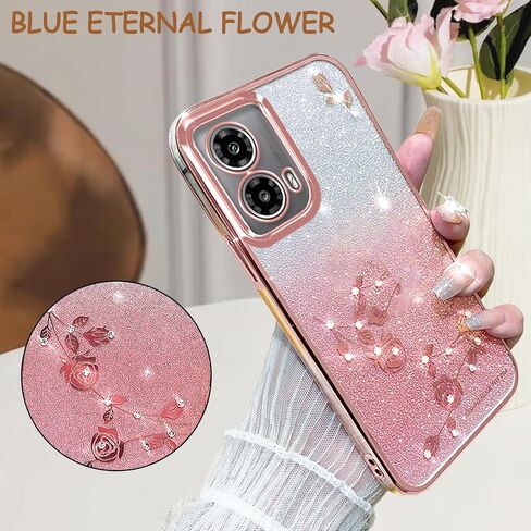 CCSmall لهاتف Motorola Edge 50 Fusion Bling Case Crossbody Lanyard للنساء الفتيات، غطاء معصم بحزام كتف على شكل زهرة الماس اللامعة لطيف لامع لهاتف Moto Edge 50 Fusion YSH Rose in Saudi Arabia