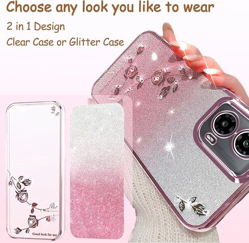 CCSmall لهاتف Motorola Edge 50 Fusion Bling Case Crossbody Lanyard للنساء الفتيات، غطاء معصم بحزام كتف على شكل زهرة الماس اللامعة لطيف لامع لهاتف Moto Edge 50 Fusion YSH Rose in Saudi Arabia