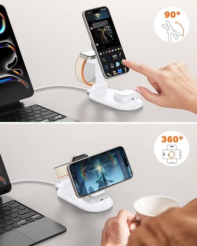 3 in 1 Charging Station for Apple Mag Safe Charger, 15W Max Foldable Wireless Charging Stand for iPhone 16/15/14/13/12, Fast Magnetic Travel Charger for Multiple Devices iWatch Airpods (Gold) in Saudi Arabia
