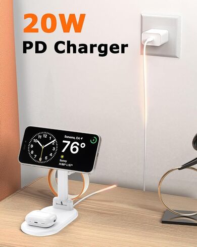 3 in 1 Charging Station for Apple Mag Safe Charger, 15W Max Foldable Wireless Charging Stand for iPhone 16/15/14/13/12, Fast Magnetic Travel Charger for Multiple Devices iWatch Airpods (Gold) in Saudi Arabia