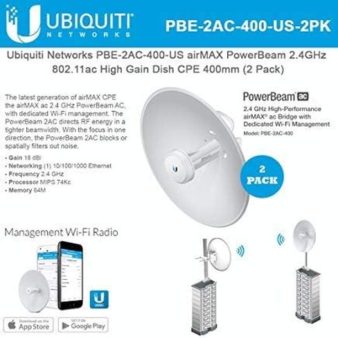 PowerBeam AC PBE-2AC-400-US airMAX 2.4 جيجا هرتز 802.11ac طبق عالي الكسب CPE 400 متر 2 حزمة in Saudi Arabia