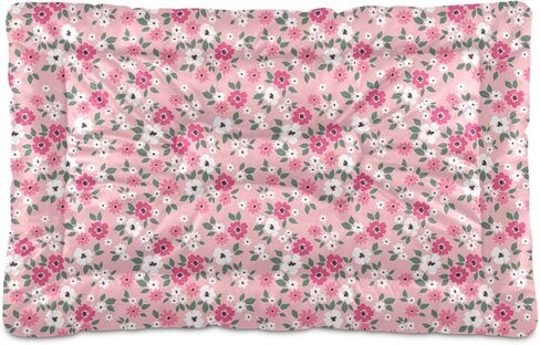 Pink Floral Pet Bed Pad Soft Dog Bed Mat with Anti-Slip Bottom, Machine Washable Crate Pad Mattress for Dog Sleeping in Kuwait