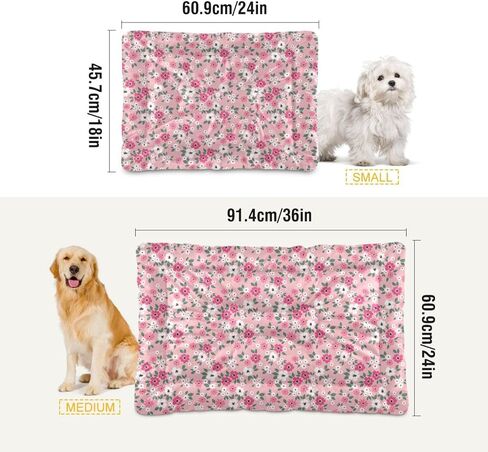Pink Floral Pet Bed Pad Soft Dog Bed Mat with Anti-Slip Bottom, Machine Washable Crate Pad Mattress for Dog Sleeping in Kuwait