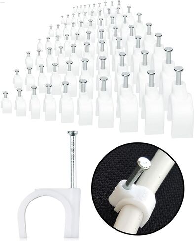 100-Pack Mini Round Cable Clips- Computer Cable Management Clips for Appliances, Ethernet, Coaxial Cable & Extension Cords - Mini Wire Nail Clips for Wood, Brick, Cement, Indoor and Ourdoor Walls in Saudi Arabia