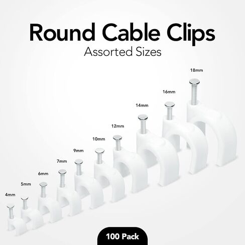 100-Pack Mini Round Cable Clips- Computer Cable Management Clips for Appliances, Ethernet, Coaxial Cable & Extension Cords - Mini Wire Nail Clips for Wood, Brick, Cement, Indoor and Ourdoor Walls in Saudi Arabia