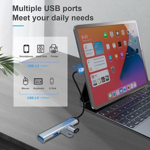 USB C to USB Hub 4 in 1 Multiport Adapter, Aluminum 4 Ports USB C Splitter for Laptop, Compatible with MacBook Pro/Air, iPad Pro, iMac, iPhone 15 Pro/Pro Max in Saudi Arabia