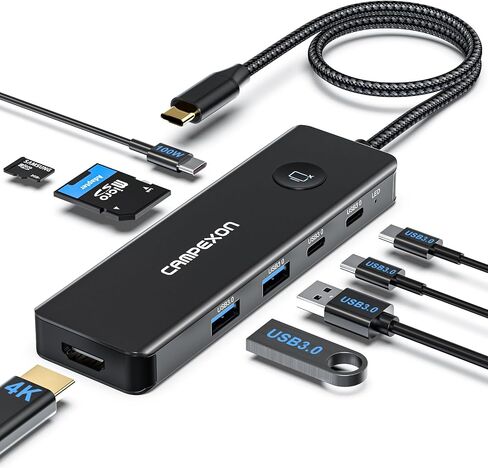 USB C HUB 8 in 1, USB C HUB Multiport Adapter with USB C to 4K HDMI, 2*USB-A 3.0, 2*USB-C 3.0-Data Port, 4K HDMI, PD 100W & SD/TF Card Reader, Dongle Adapter USB C HUB for MacBook/Laptops/iPhone Black in Saudi Arabia