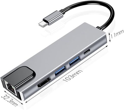 USB C Hub Multiport Adapter Splitter, 5in1, RJ451000 Mbps, 4K HDTV, USB Hub with Ethernet Port, 5 in 1 RJ45 1000 Mbps USB3.0 Aluminum in Saudi Arabia