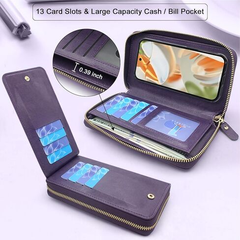 حافظة Lacass لهاتف Google Pixel 9/9 Pro 2024، حافظة محفظة جلدية مغناطيسية مزدوجة بسحاب قابل للفصل وغطاء معصم وحزام معصم و13 فتحة للبطاقات وجيب للنقود (رمادي زهري) in Kuwait