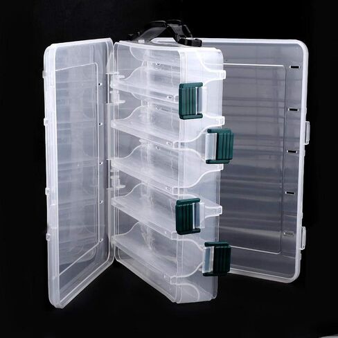 TOPINCN Plastic Clear Fishing Lure Box, 10/14 Slots Double Sided Fishing Tackle Box Fishing Storage Box Organizer Hooks Accessory Storage Case Container (14 Slots) in Saudi Arabia