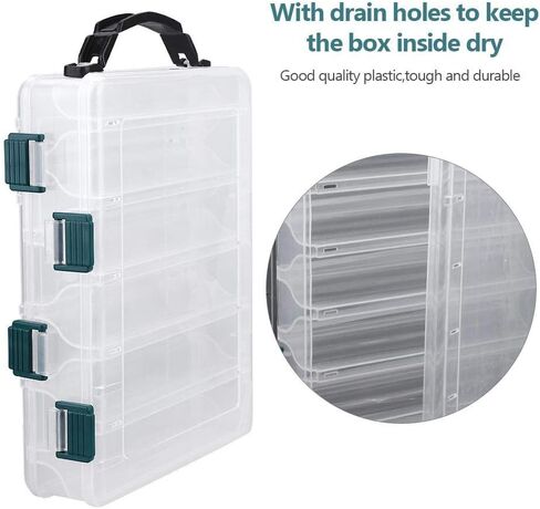 TOPINCN Plastic Clear Fishing Lure Box, 10/14 Slots Double Sided Fishing Tackle Box Fishing Storage Box Organizer Hooks Accessory Storage Case Container (14 Slots) in Saudi Arabia