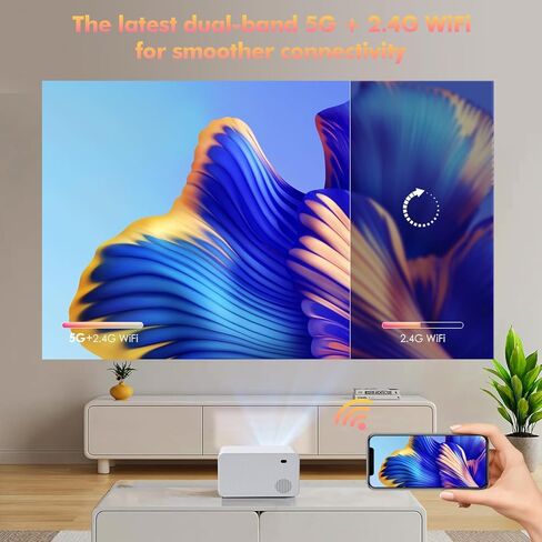 جهاز عرض مزود بواي فاي وبلوتوث، جهاز عرض صغير أصلي 1080 بكسل 15000 لتر، جهاز عرض فيديو للمسرح المنزلي، جهاز عرض محمول متوافق مع iOS/Android PC/TV Stick/HDMI/USB/AV (أبيض) in Kuwait