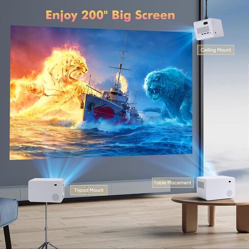 جهاز عرض مزود بواي فاي وبلوتوث، جهاز عرض صغير أصلي 1080 بكسل 15000 لتر، جهاز عرض فيديو للمسرح المنزلي، جهاز عرض محمول متوافق مع iOS/Android PC/TV Stick/HDMI/USB/AV (أبيض) in Kuwait