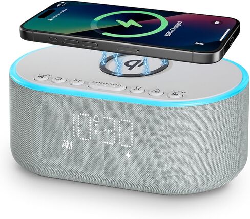 Wireless Charging Alarm Clock Radio: Qi Certified Fast Wireless Charger for iPhone Samsung - 10W Stereo Bluetooth Speaker - Dimmable Digital Clock with FM Radio for Bedroom Pink in Kuwait