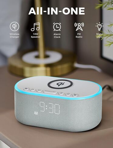Wireless Charging Alarm Clock Radio: Qi Certified Fast Wireless Charger for iPhone Samsung - 10W Stereo Bluetooth Speaker - Dimmable Digital Clock with FM Radio for Bedroom Pink in Kuwait