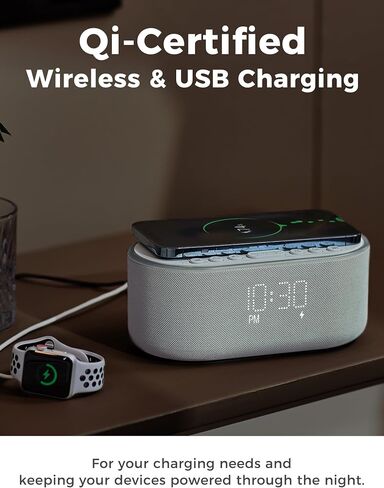 Wireless Charging Alarm Clock Radio: Qi Certified Fast Wireless Charger for iPhone Samsung - 10W Stereo Bluetooth Speaker - Dimmable Digital Clock with FM Radio for Bedroom Pink in Kuwait