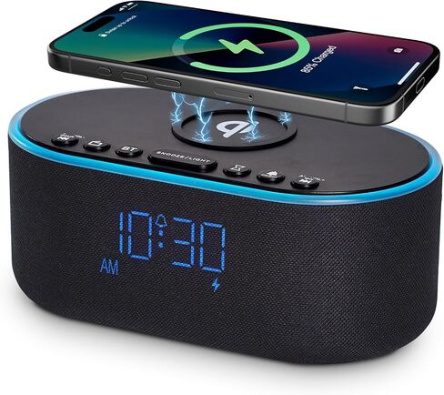 Wireless Charging Alarm Clock Radio: Qi Certified Fast Wireless Charger for iPhone Samsung - 10W Stereo Bluetooth Speaker - Dimmable Digital Clock with FM Radio for Bedroom Pink in Kuwait