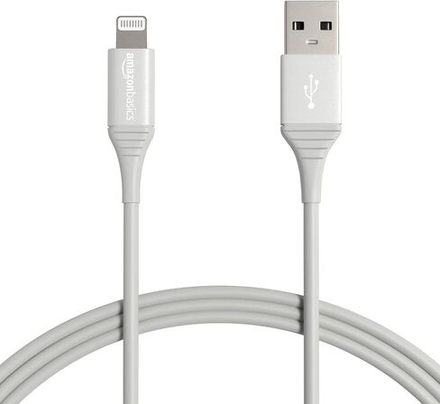 سلك كابل USB-A إلى Lightning من Amazon Basics، شاحن معتمد من MFi لأجهزة Apple iPhone وiPad، وعمر 20,000 منحنى - فضي، 6 أقدام in Saudi Arabia