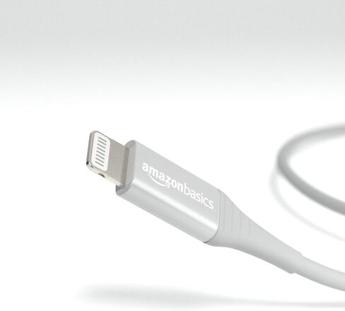 سلك كابل USB-A إلى Lightning من Amazon Basics، شاحن معتمد من MFi لأجهزة Apple iPhone وiPad، وعمر 20,000 منحنى - فضي، 6 أقدام in Saudi Arabia
